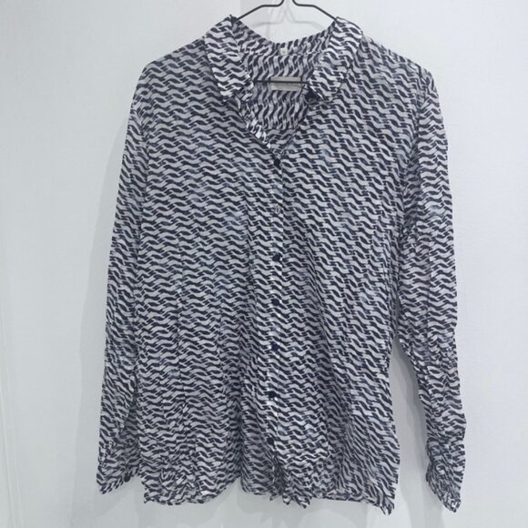 𝅺MILANO Italian oversize  long sleeve flowy white and bleu size 46 - Picture 8 of 9